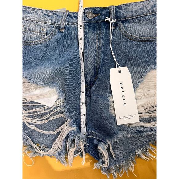 Nature Denim High Rise Distressed Ripped Blue Jean Cut Off Shorts Size M NWT - Picture 7 of 8